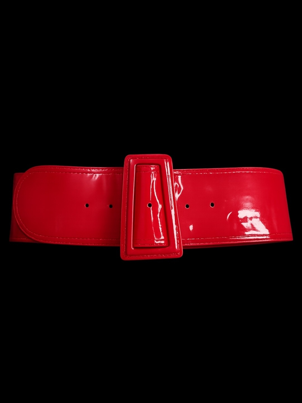 Vintage 80s Wide Red Patent Statement Belt Oversized Covered Buckle 38 Inch